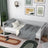 Letto divano in legno grigio – vista laterale, volume del mobile del mobile e proporzioni del mobile