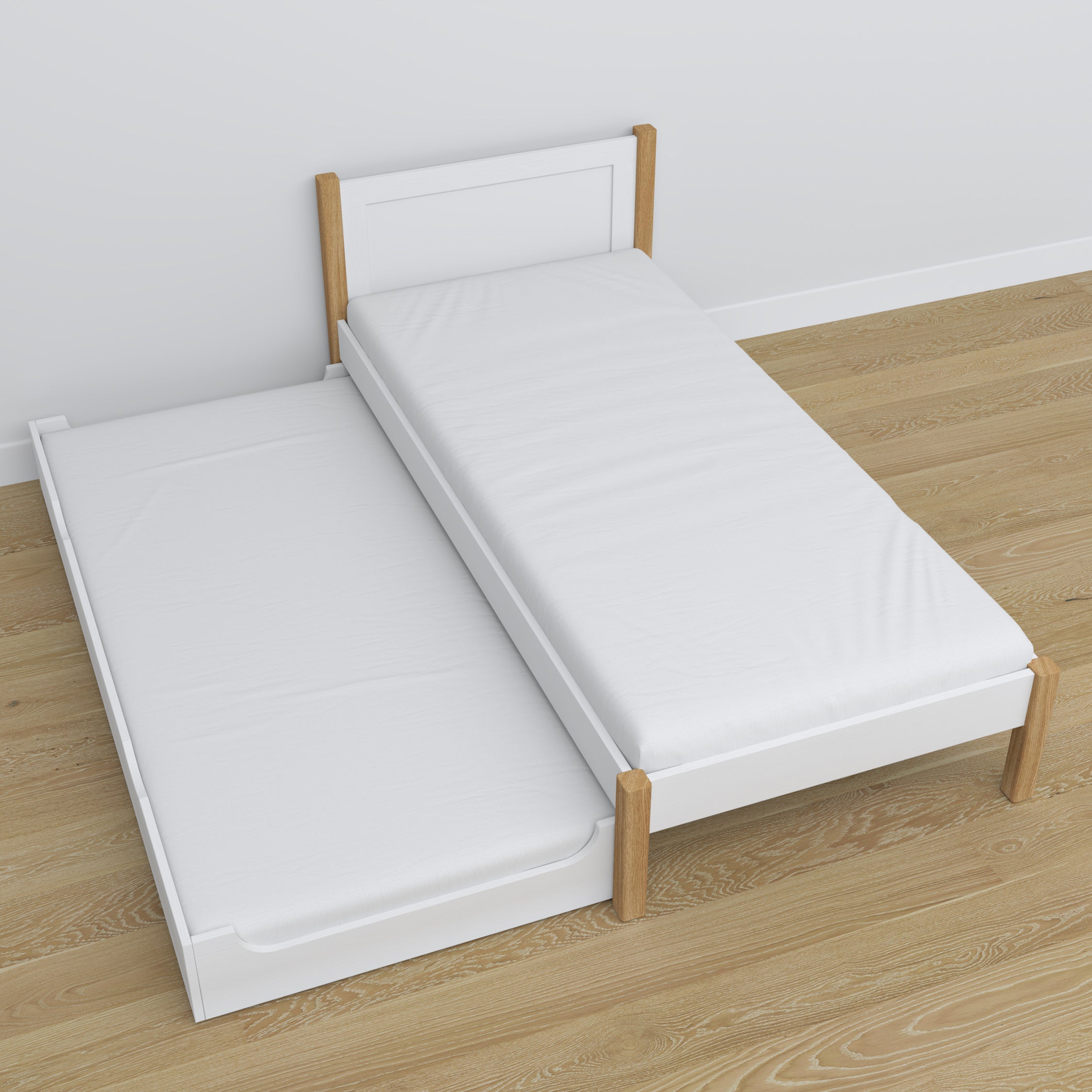 Bed with mattress drawer white-oak made of wood – dimensions, Nizio