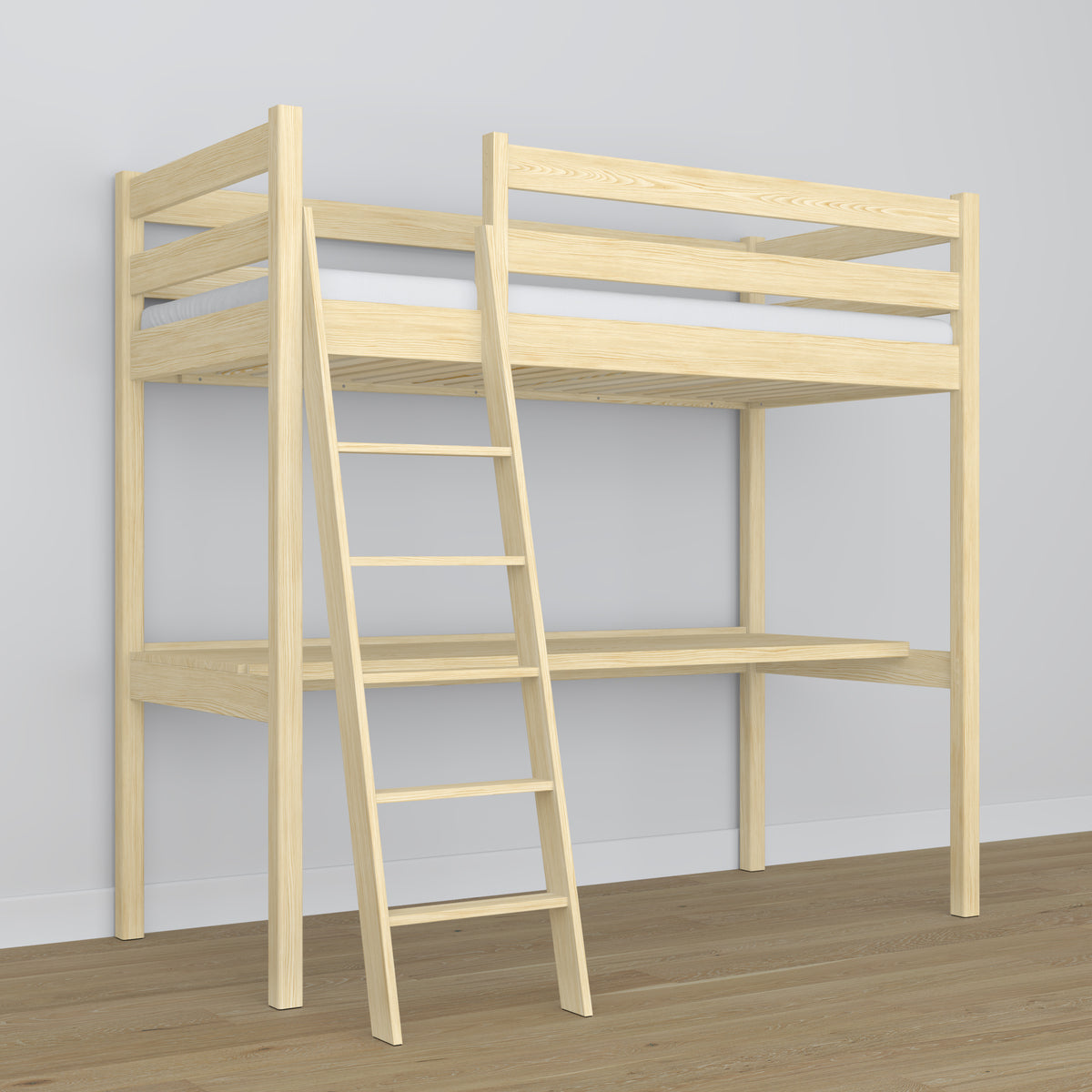 Loft bed with desk clear pine wooden – dimensions, Nizio Home