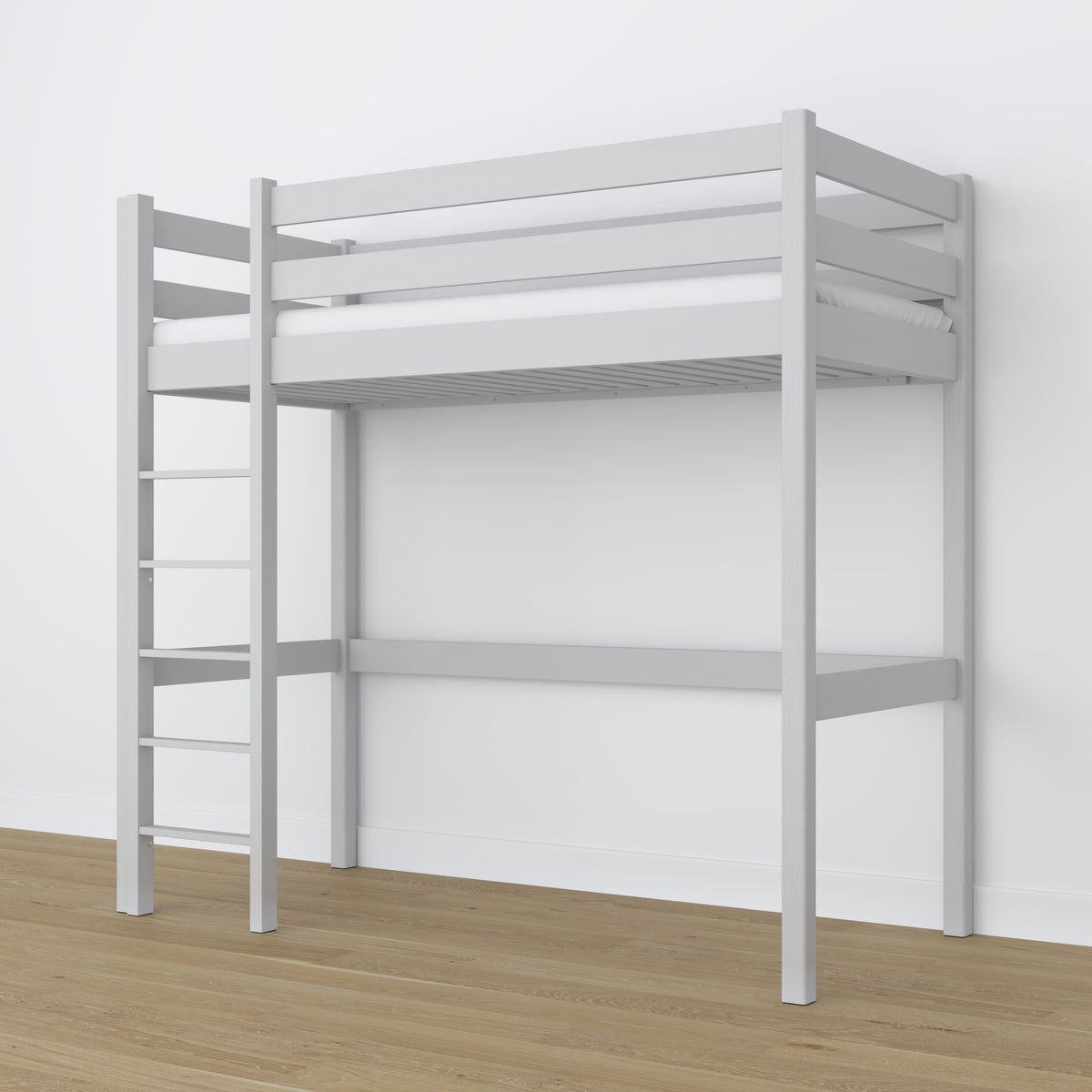 Grey Wooden Loft Bed – Slatted Frame, Side View