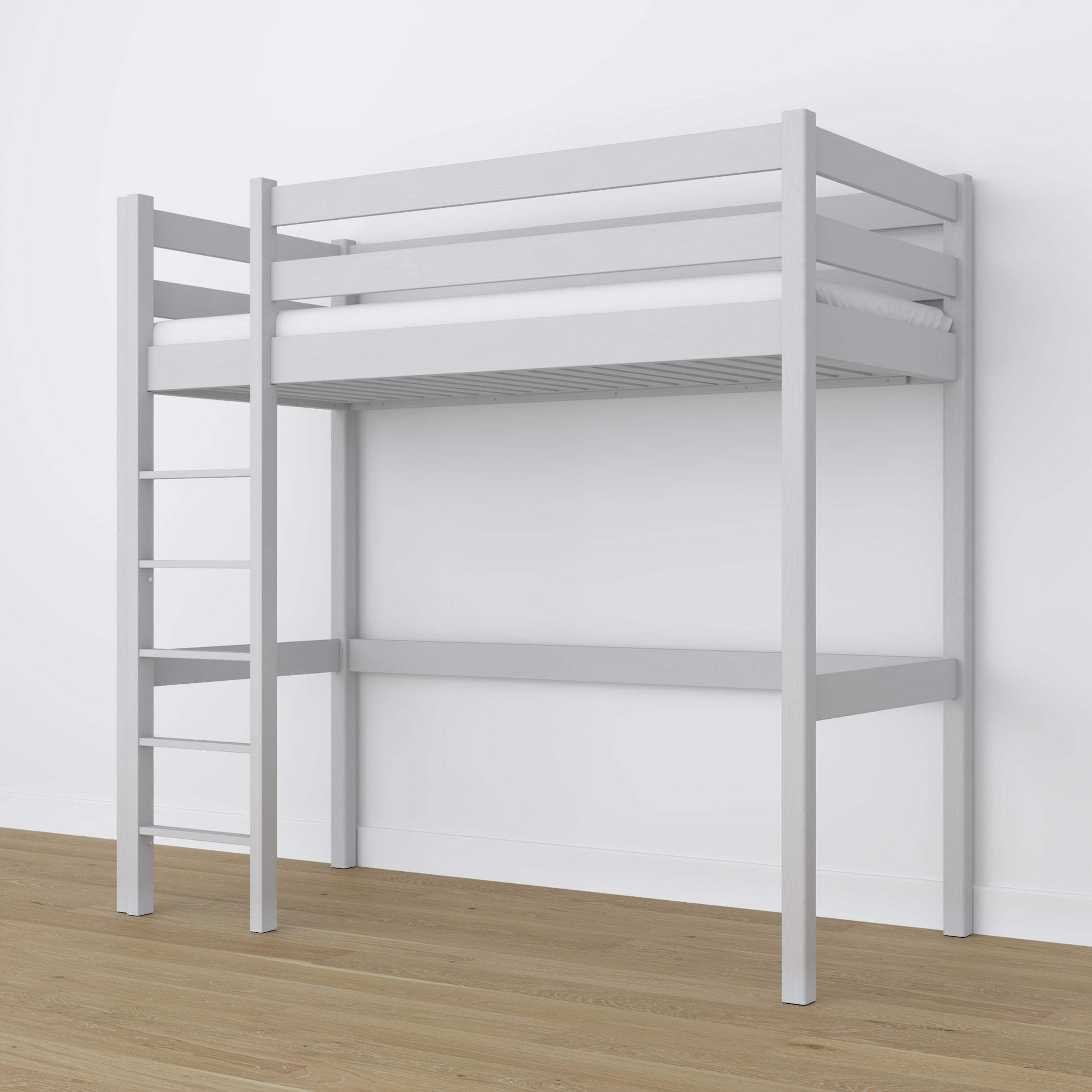 Grey Wooden Loft Bed – Slatted Frame, Side View
