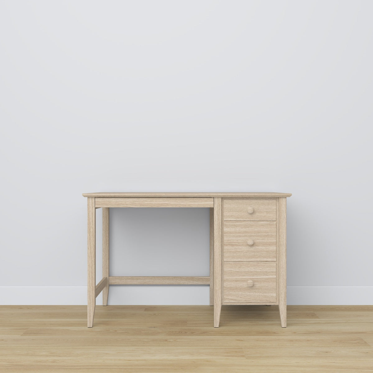 Desk 3S bleached oak wood – side view, tabletop depth