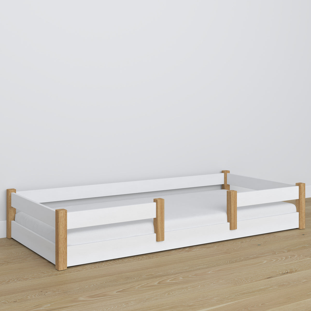 Low Bed White and Oak Wooden – Dimensions and Diagram, Nizio