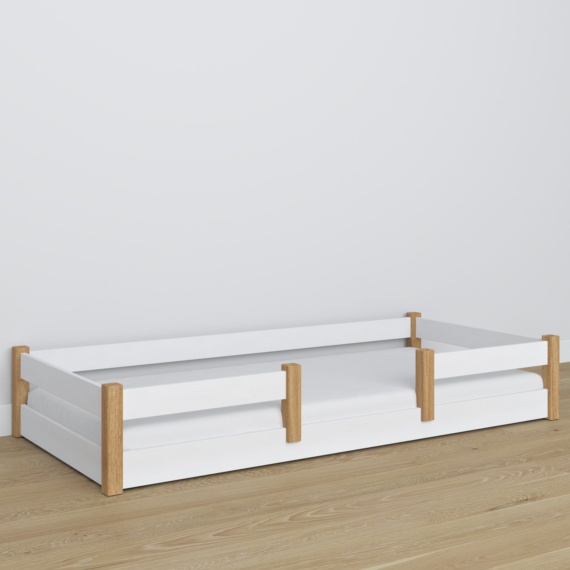 Low Bed White and Oak Wooden – Dimensions and Diagram, Nizio