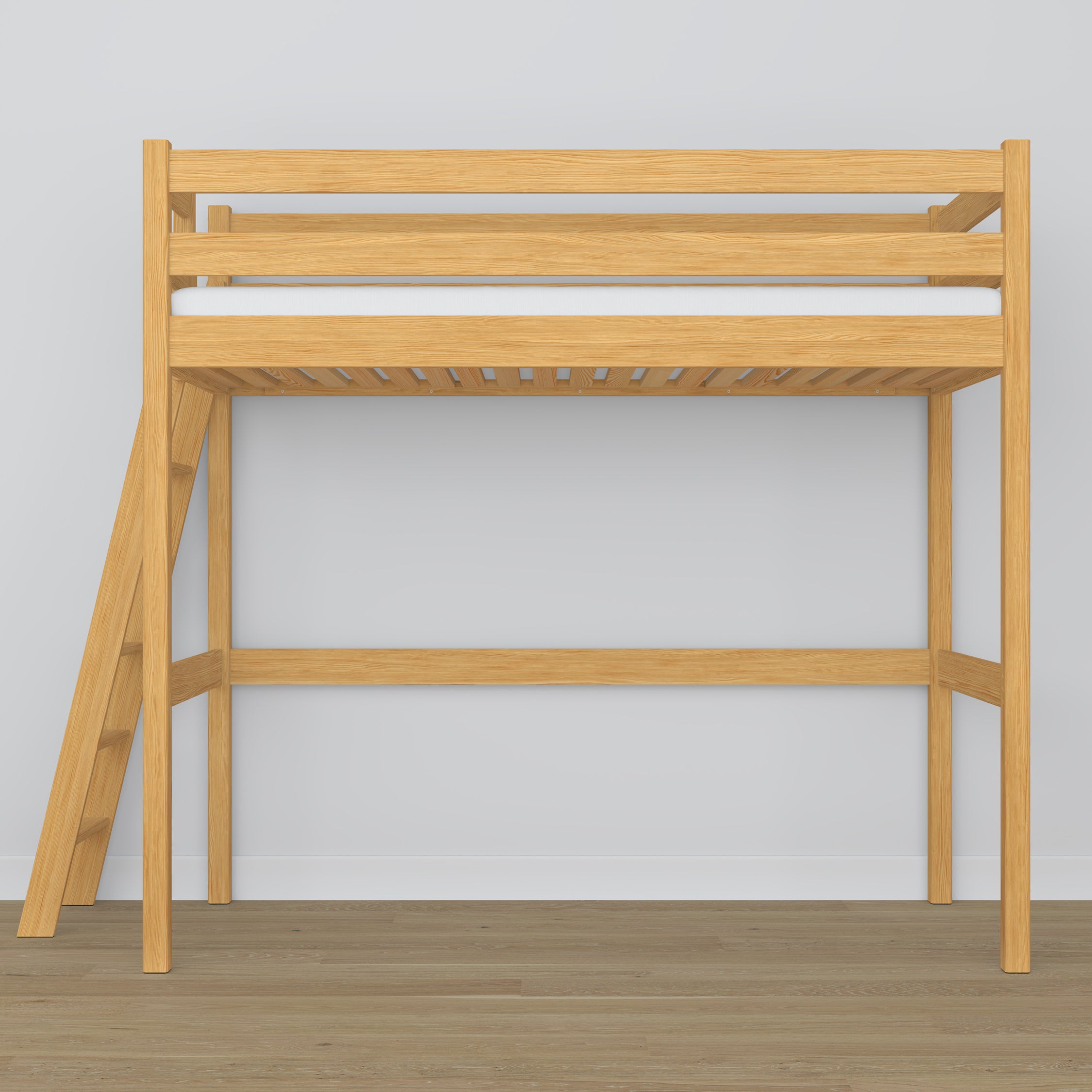 Loft bed natural pine – wooden ladder and safety rail, Nizio Home