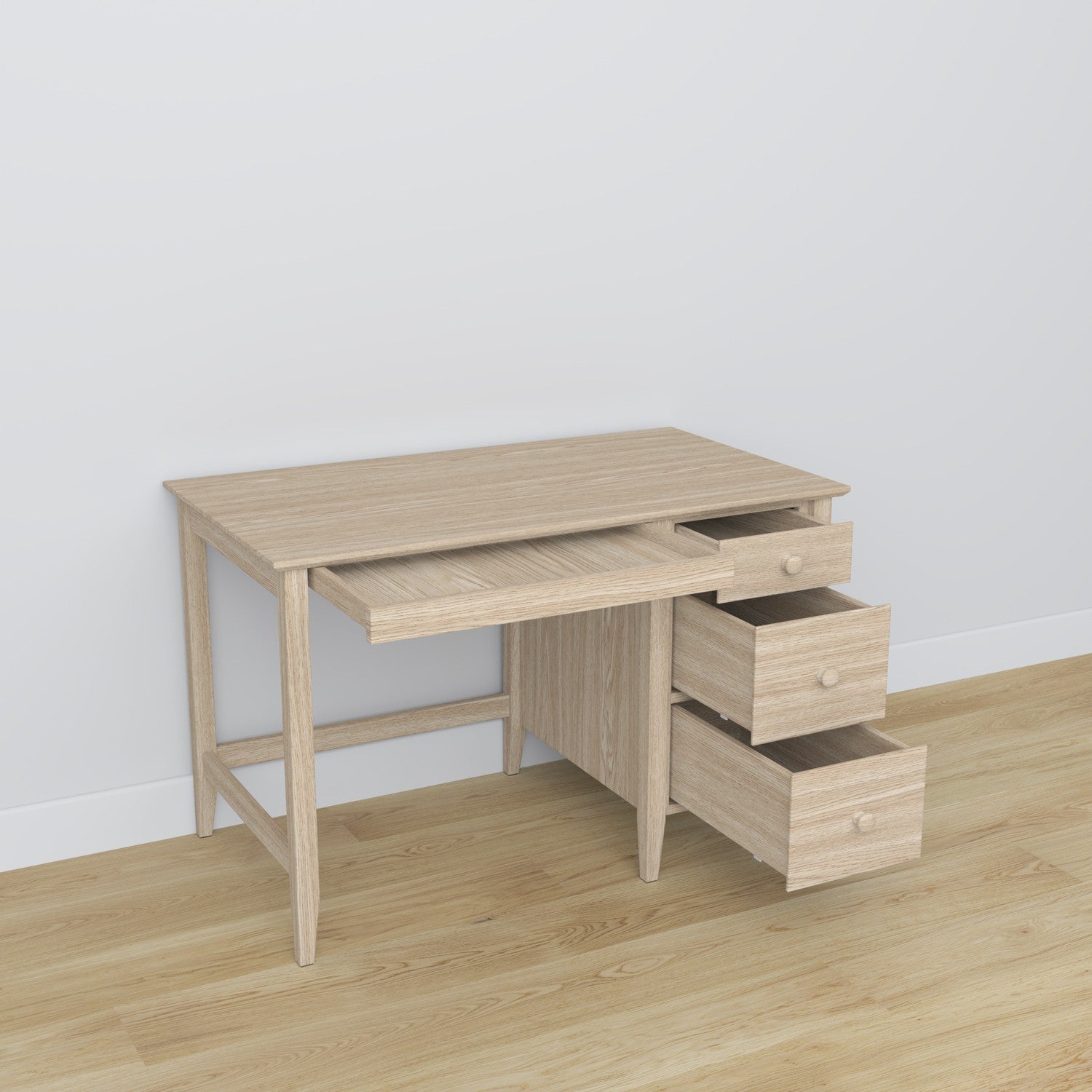 Desk 3S oak bleached oak – open drawers, document storage compartments