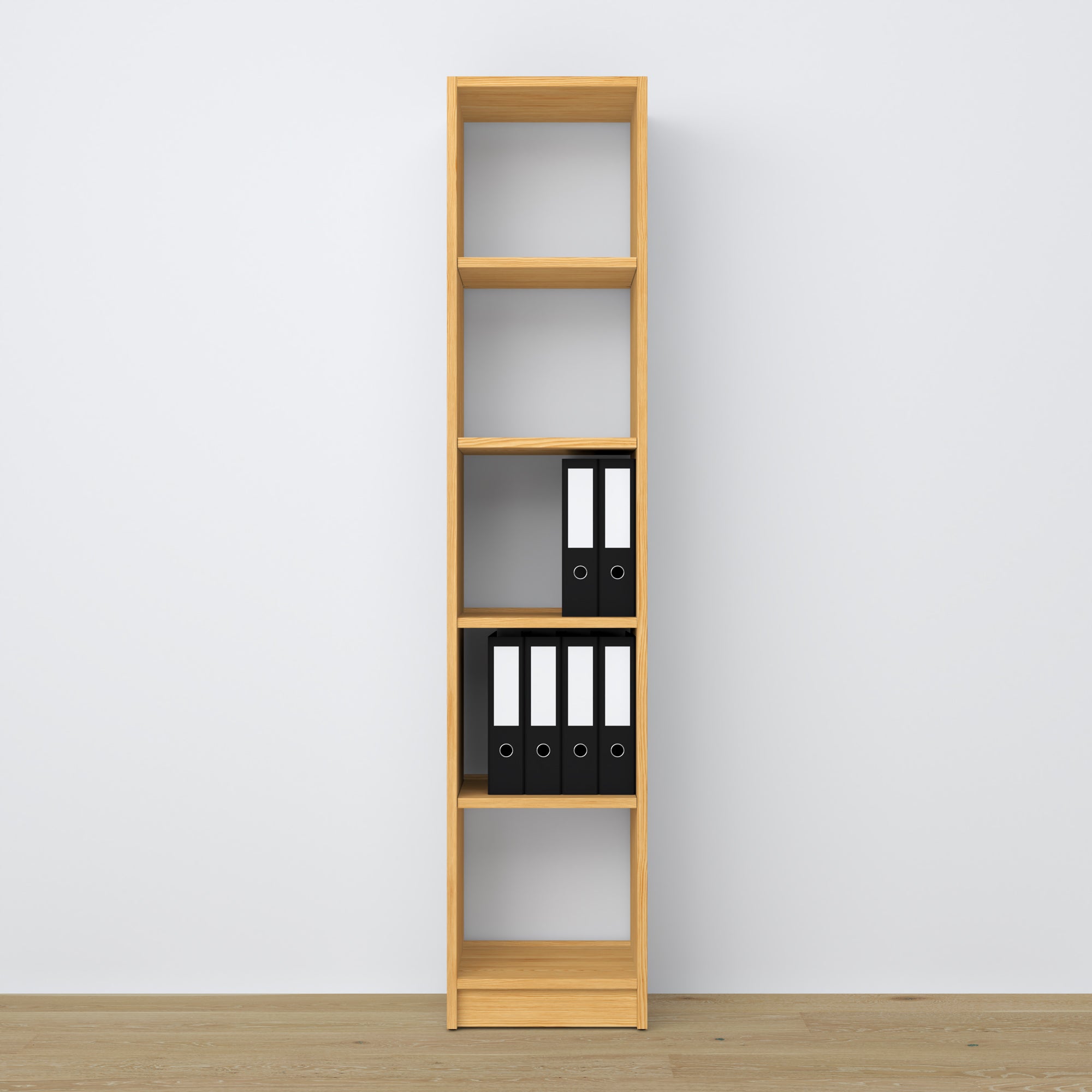 Bookcase natural pine made of wood – side view, depth and profile