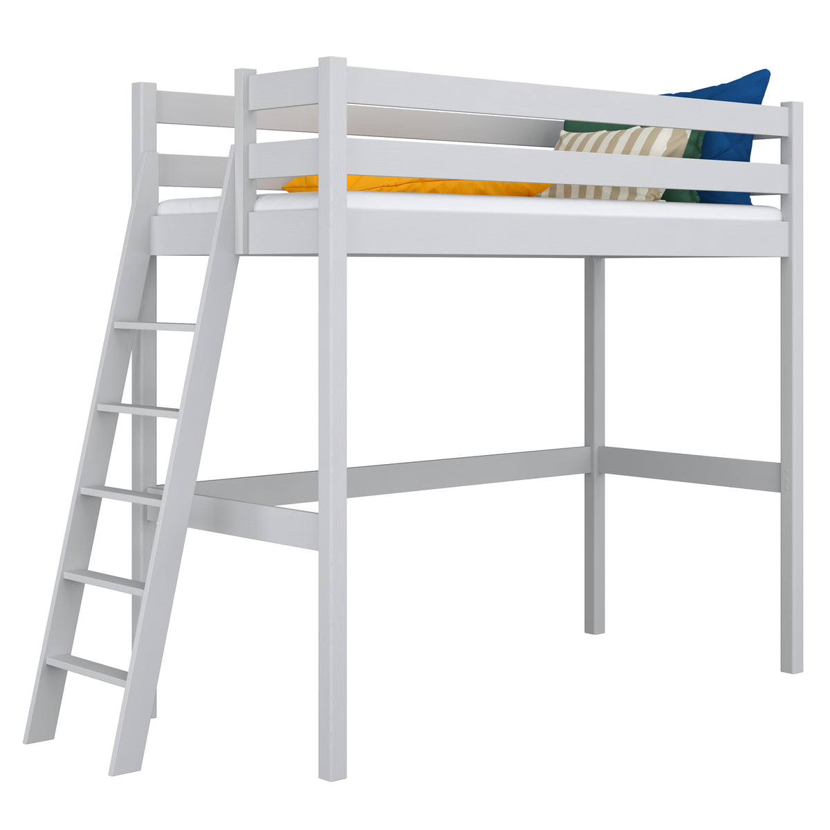 Letto a soppalco in legno grigio – stanza per bambini, legno massello, stile scandi
