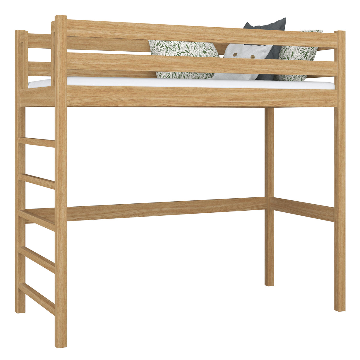 Dębowe łóżko na antresoli N01 dąb naturalny – widok ogólny
