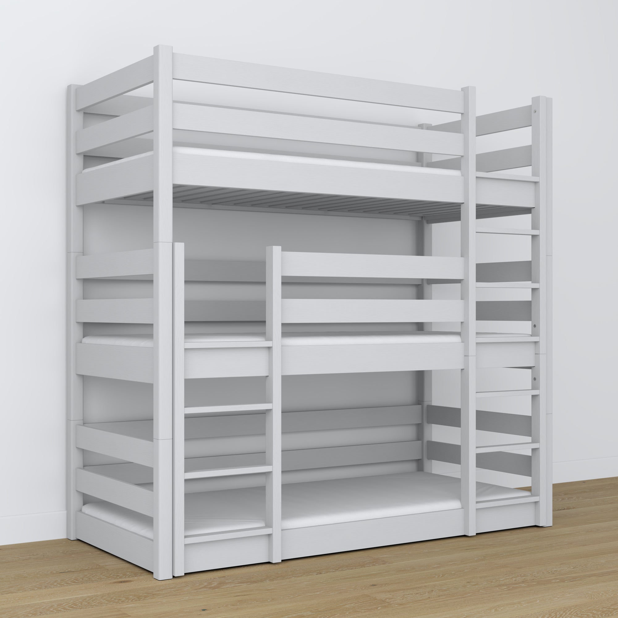 Triple bunk bed wooden grey – maximum use of room space