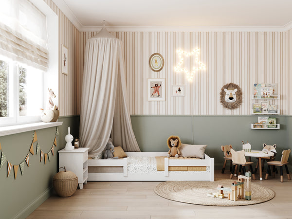 Low Bed White – Wooden Headboard, Close-up of Wood Quality
