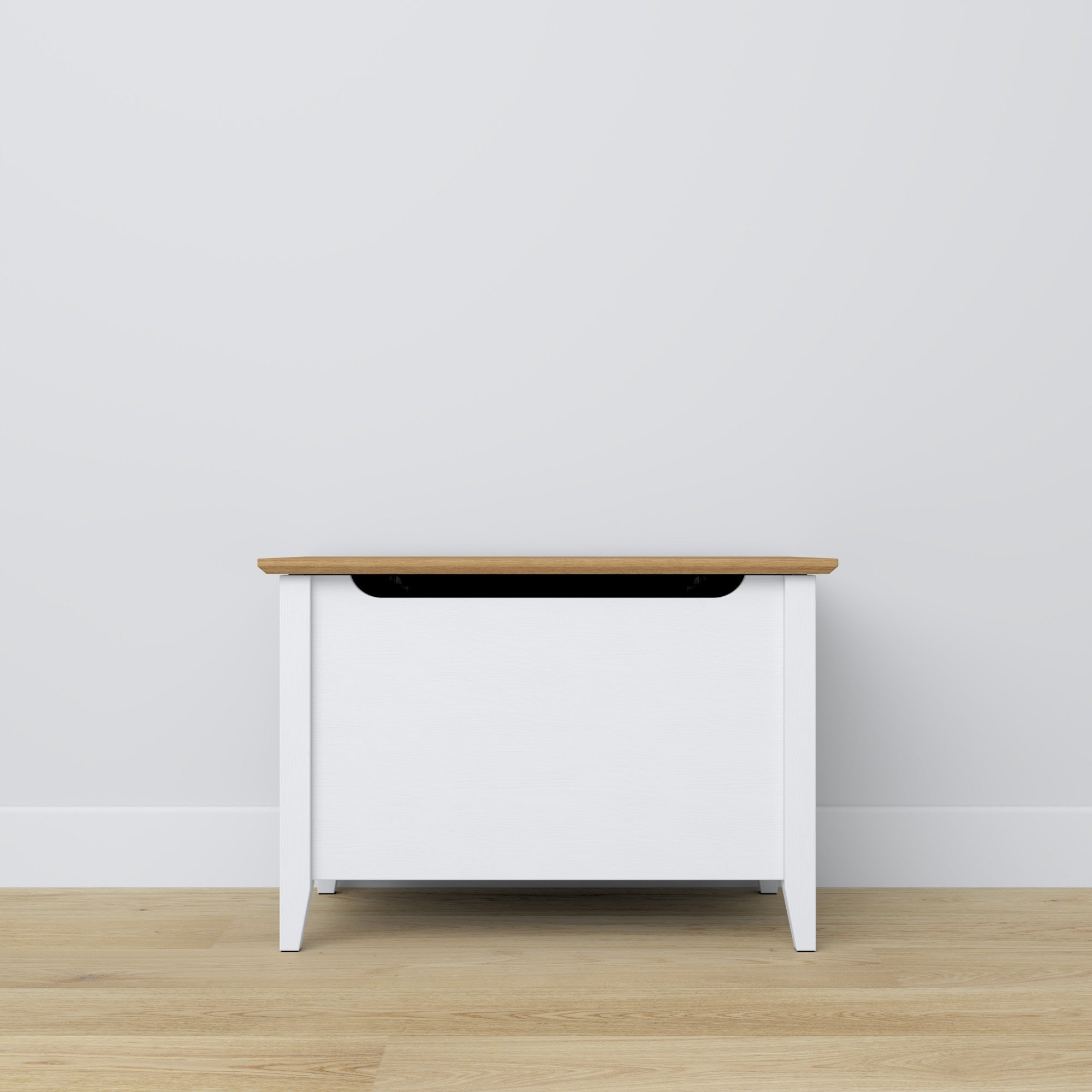 Baule in legno bianco con quercia – contenimento e seduta, stile scandinavo Nizio