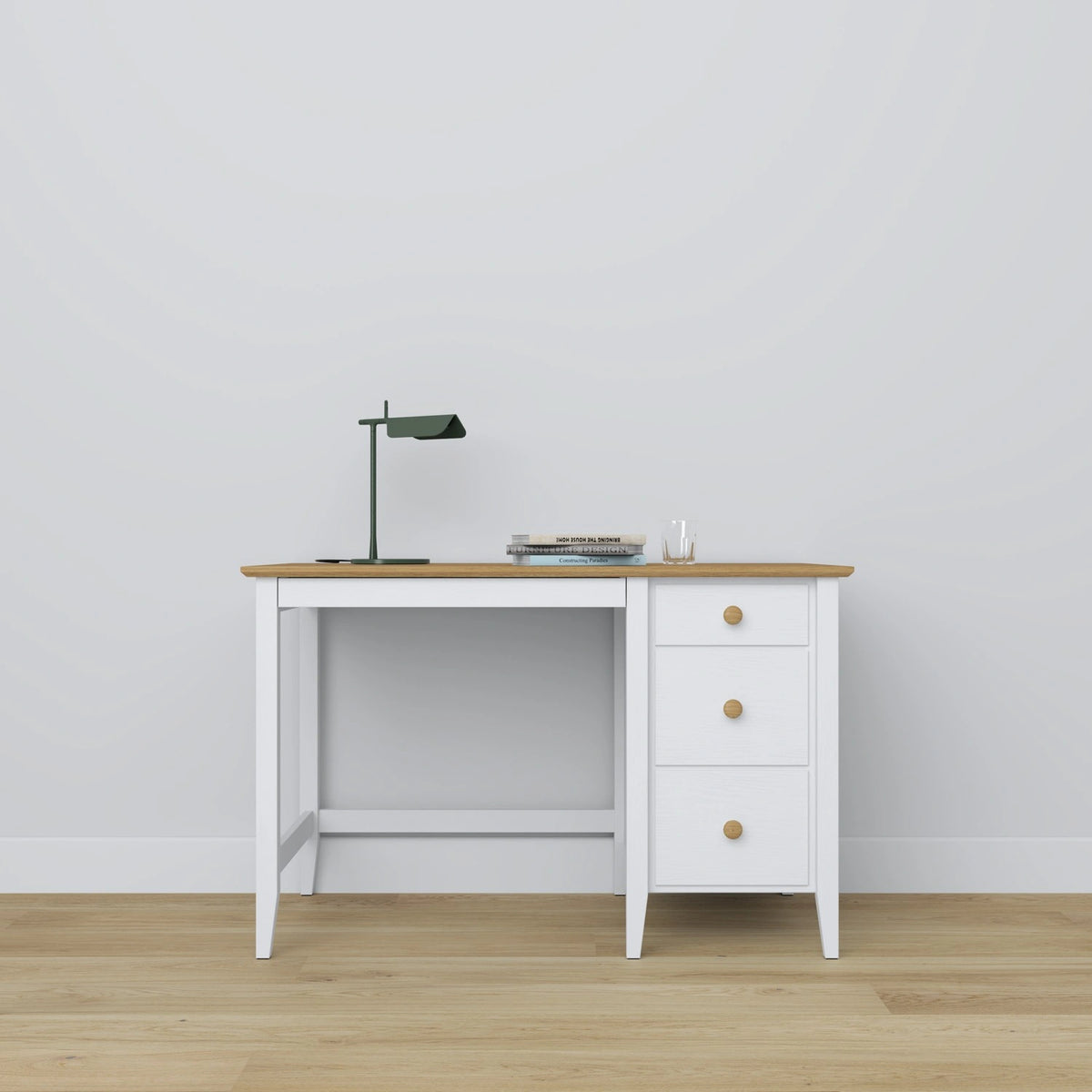 Desk with 3 drawers wooden white with oak – office and youth room, scandi