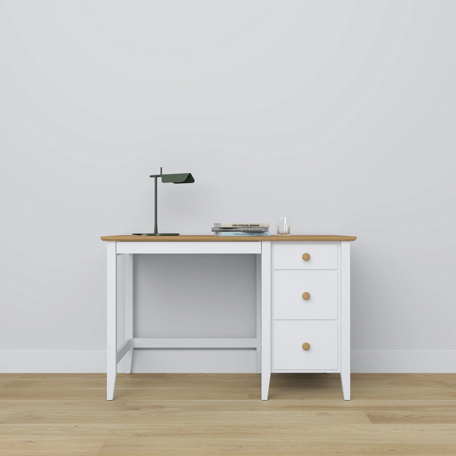 Desk with 3 drawers wooden white with oak – office and youth room, scandi