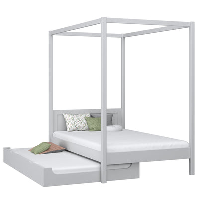 Wooden canopy bed with mattress drawer grey – scandi child’s room