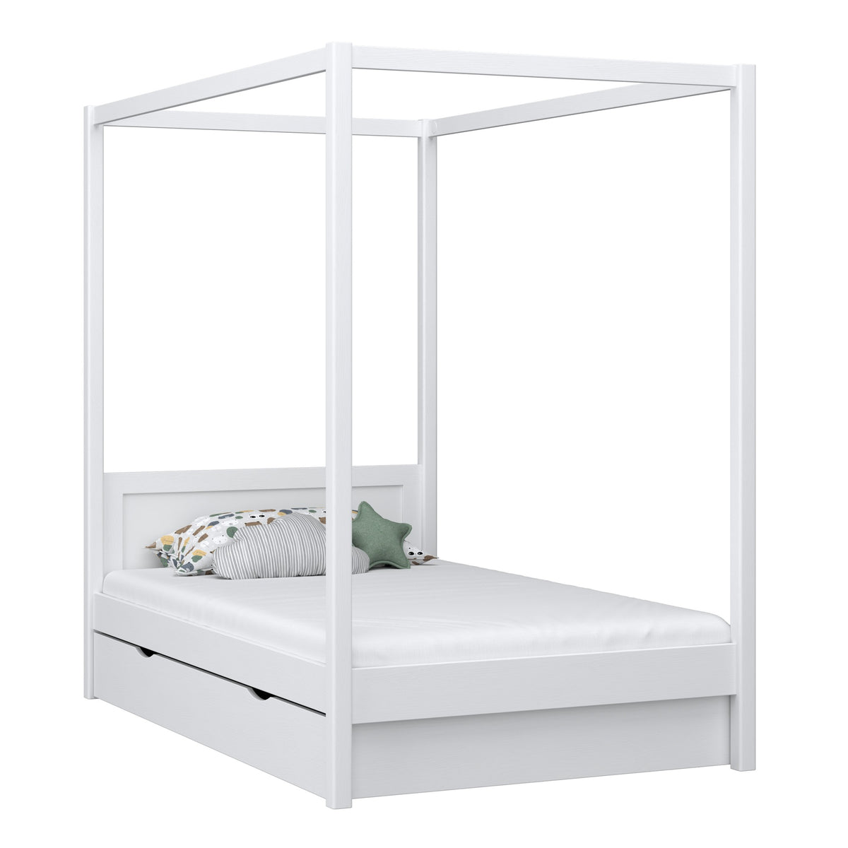 Single bed with canopy and drawer N02 wooden in custom RAL/NCS color – solid wood, Nizio