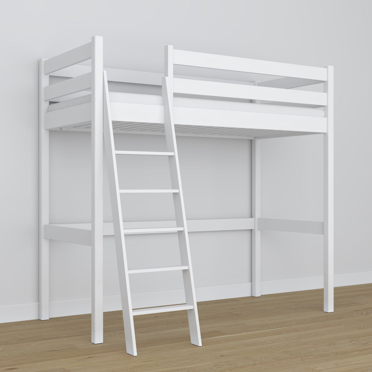 Letto a soppalco in legno bianco – proporzioni nella cameretta dei bambini, Nizio