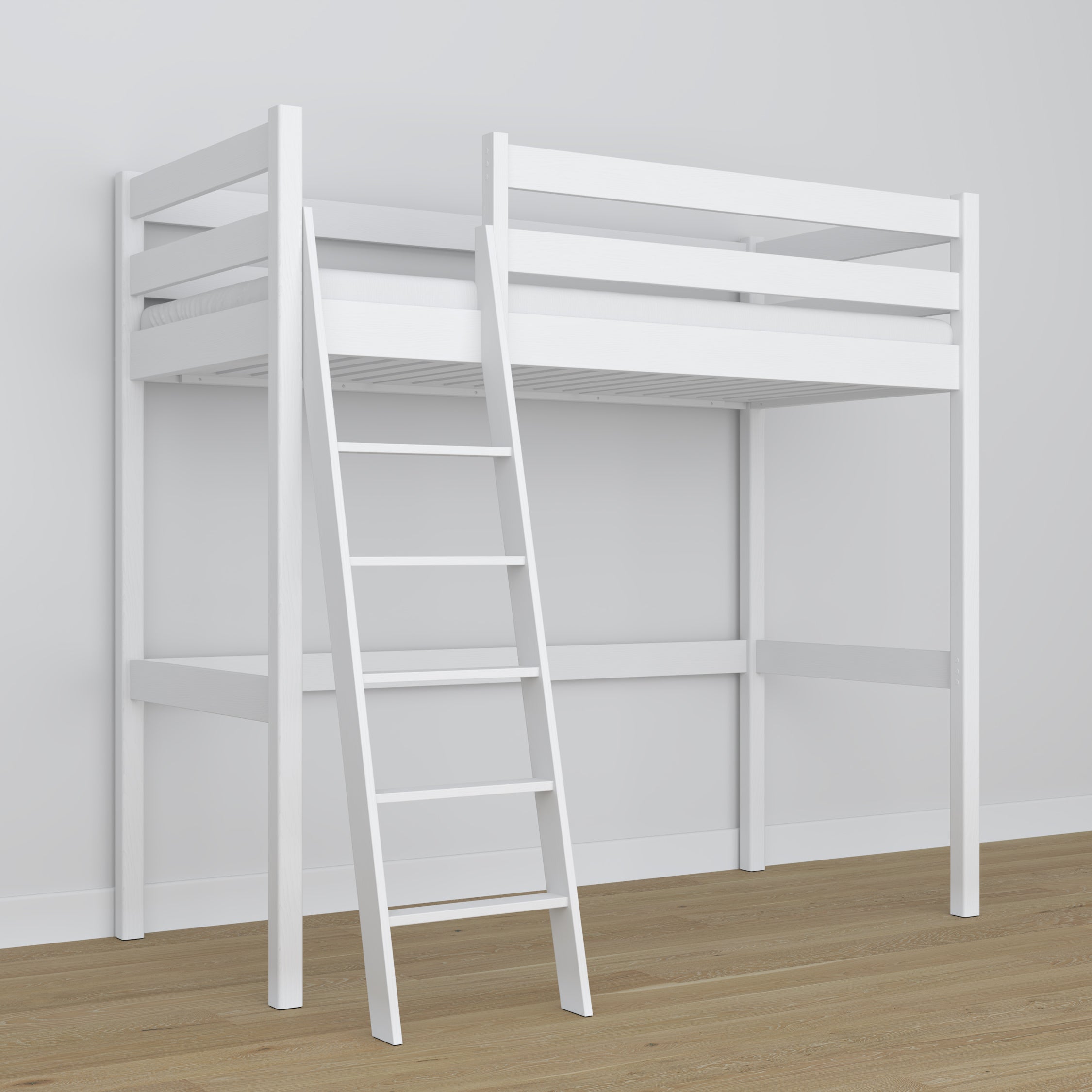 Letto a soppalco in legno bianco – proporzioni nella cameretta dei bambini, Nizio