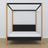 Wooden double bed with canopy black and oak – headboard and frame, close-up