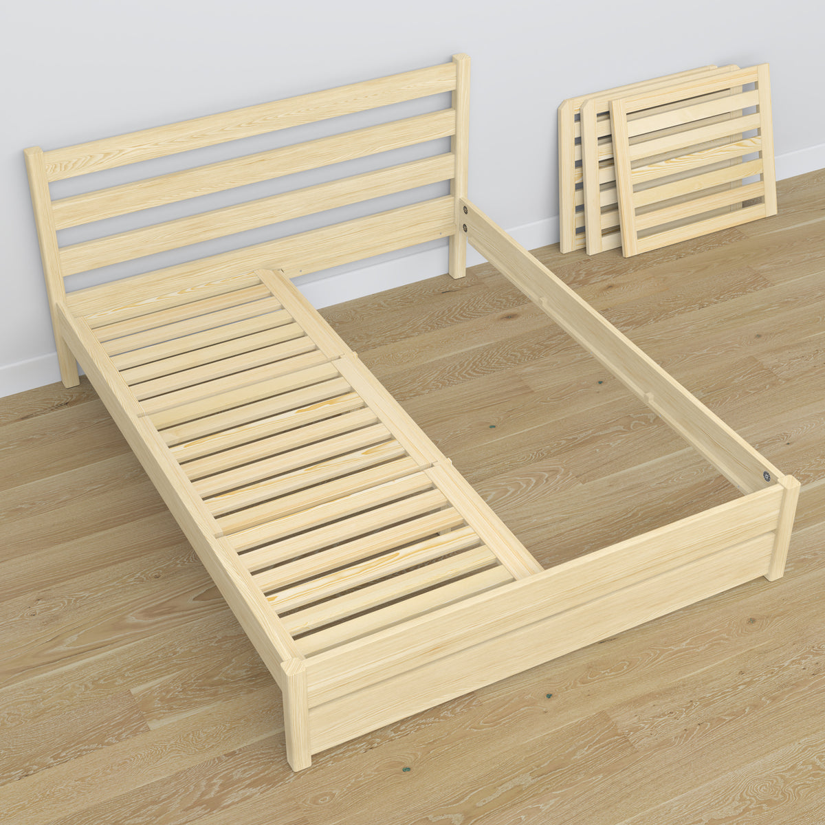 Double bed clear pine made of wood – dimensions and diagram, Nizio Home