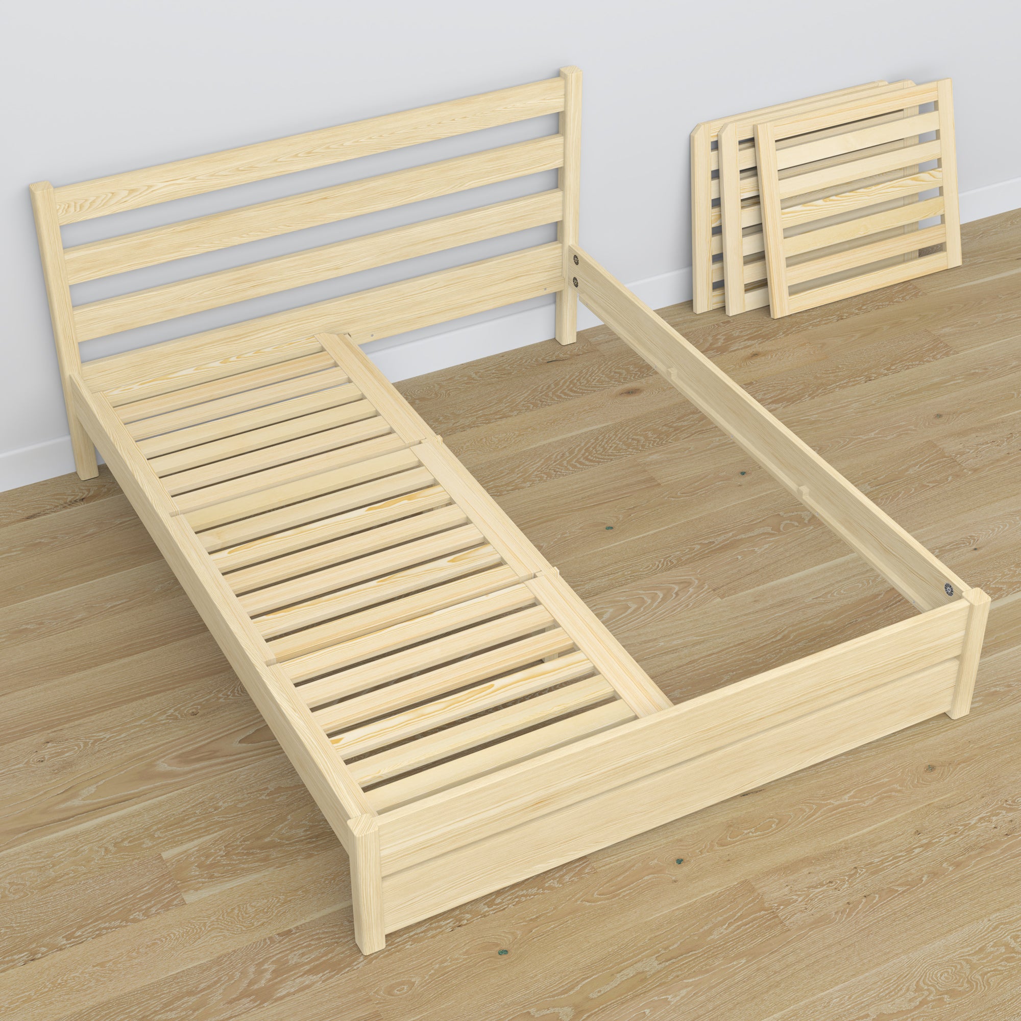 Double bed clear pine made of wood – dimensions and diagram, Nizio Home