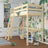 Loft bed clear pine in children’s room – scandi arrangement, wooden