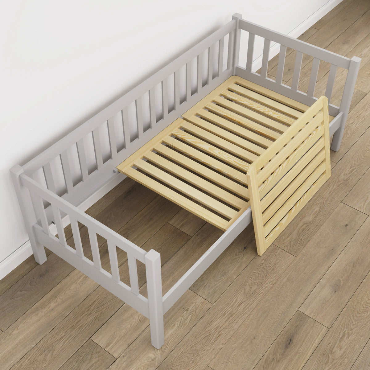 Letto divano in legno grigio – dettaglio legno e giunzioni, Nizio Home