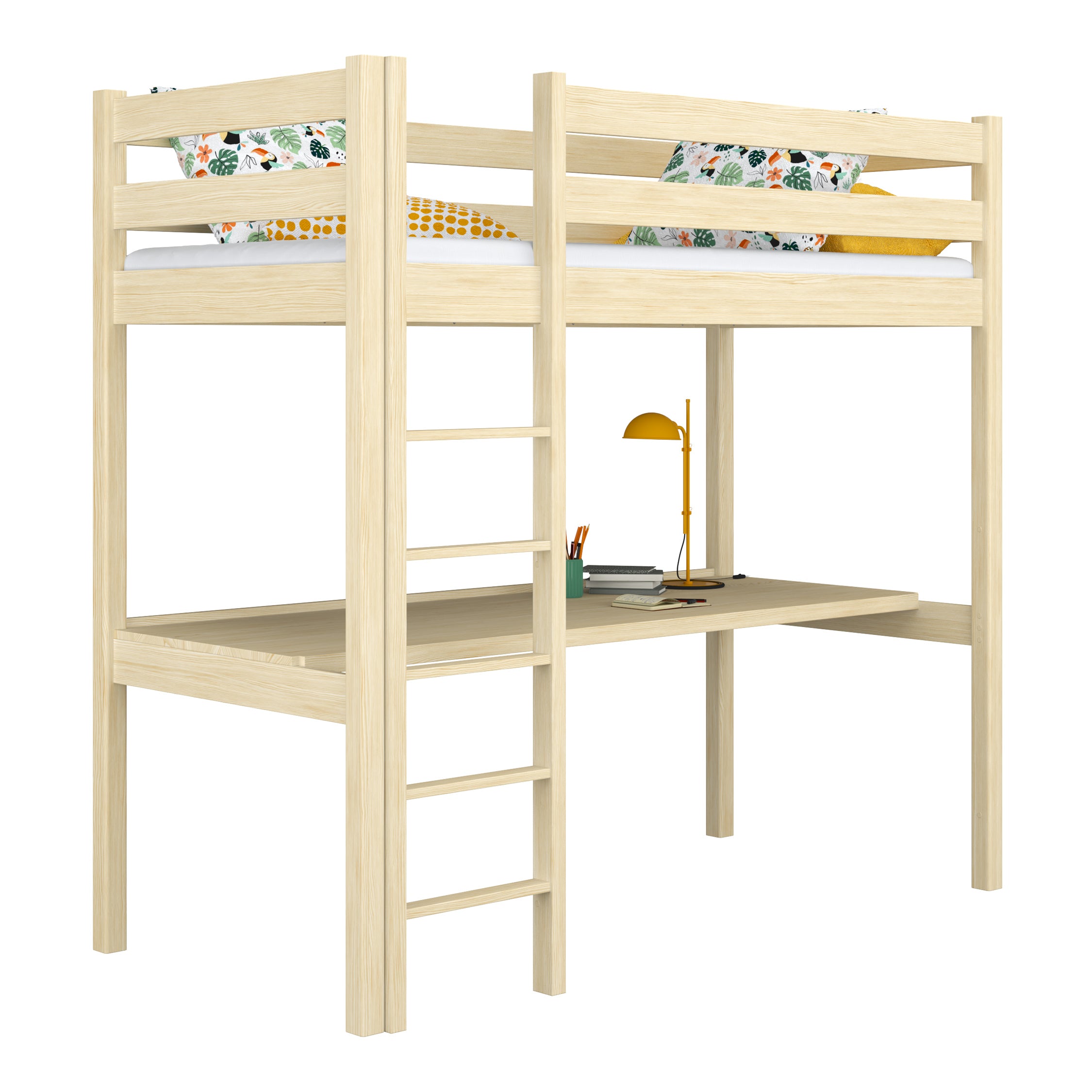 Clear Pine Wooden Loft Bed with Desk – Children’s Room, Scandi Nizio