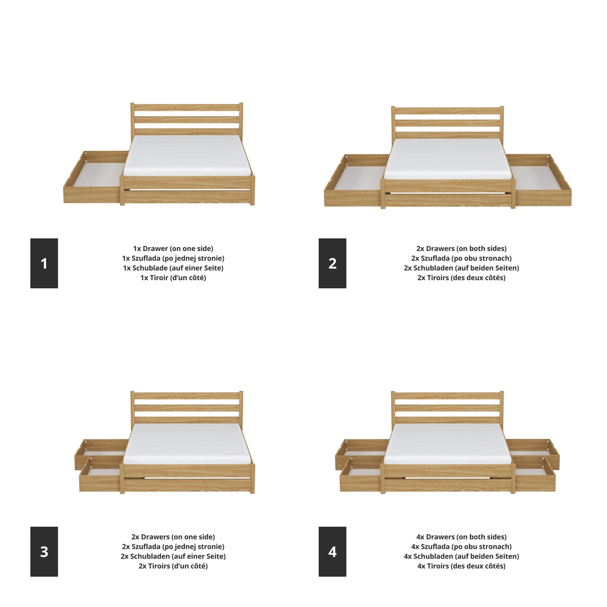Letto matrimoniale quercia naturale con cassetto in camera da letto – allestimento scandinava