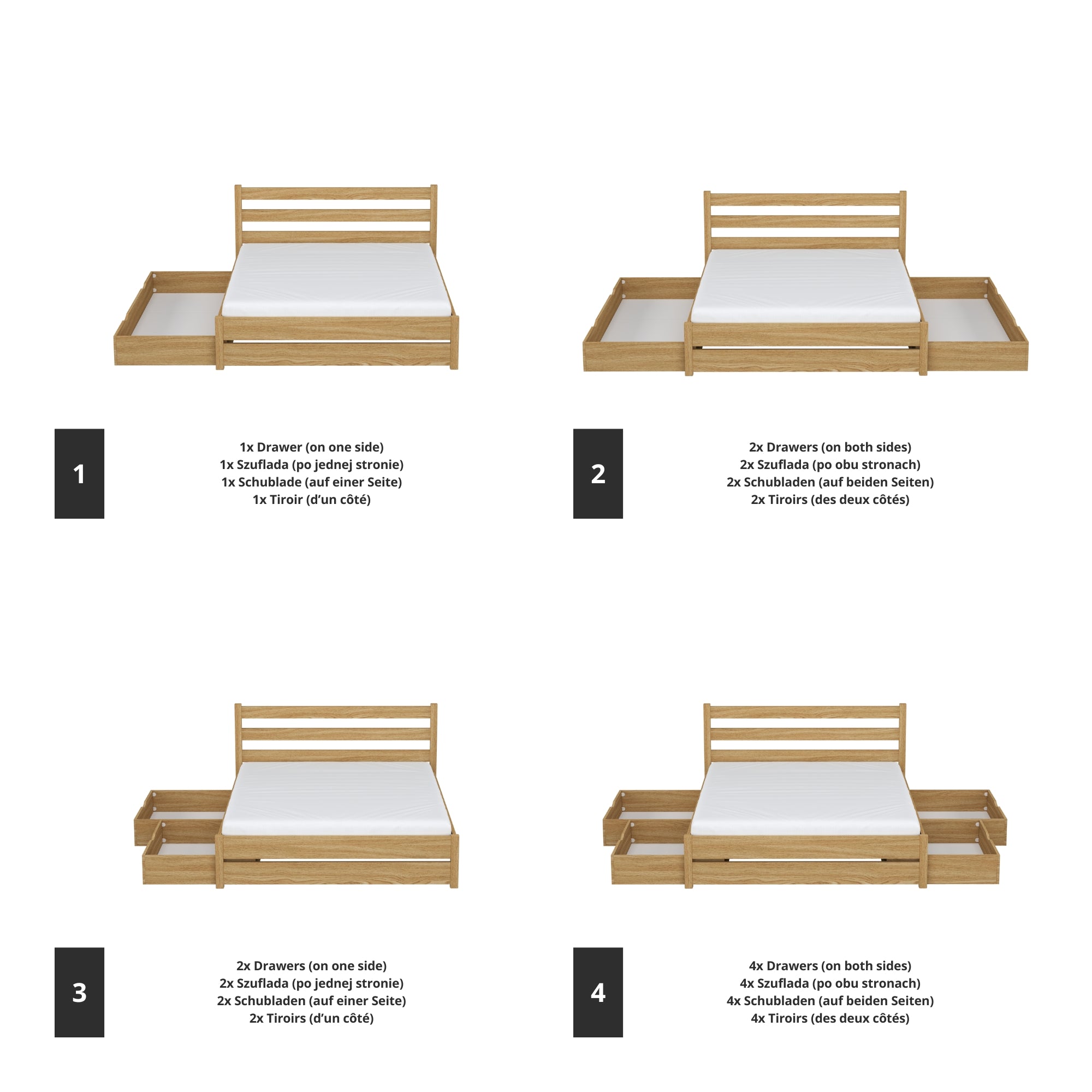Letto matrimoniale quercia naturale con cassetto in camera da letto – allestimento scandinava