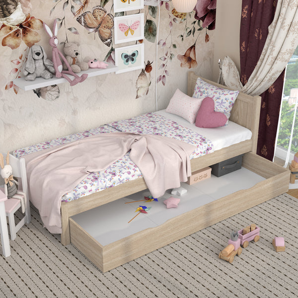 Letto quercia sbiancata con cassetto – capiente vano, in quercia, per bambini Nizio