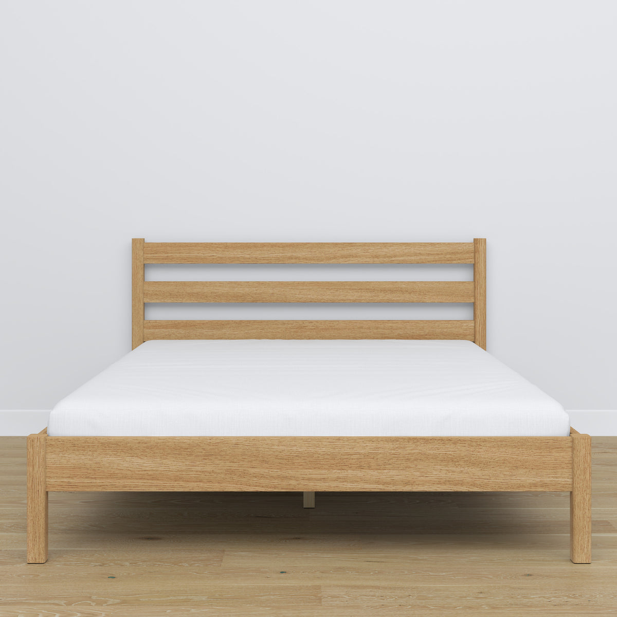 Oak double bed natural oak – side view, proportions and shape, bedroom