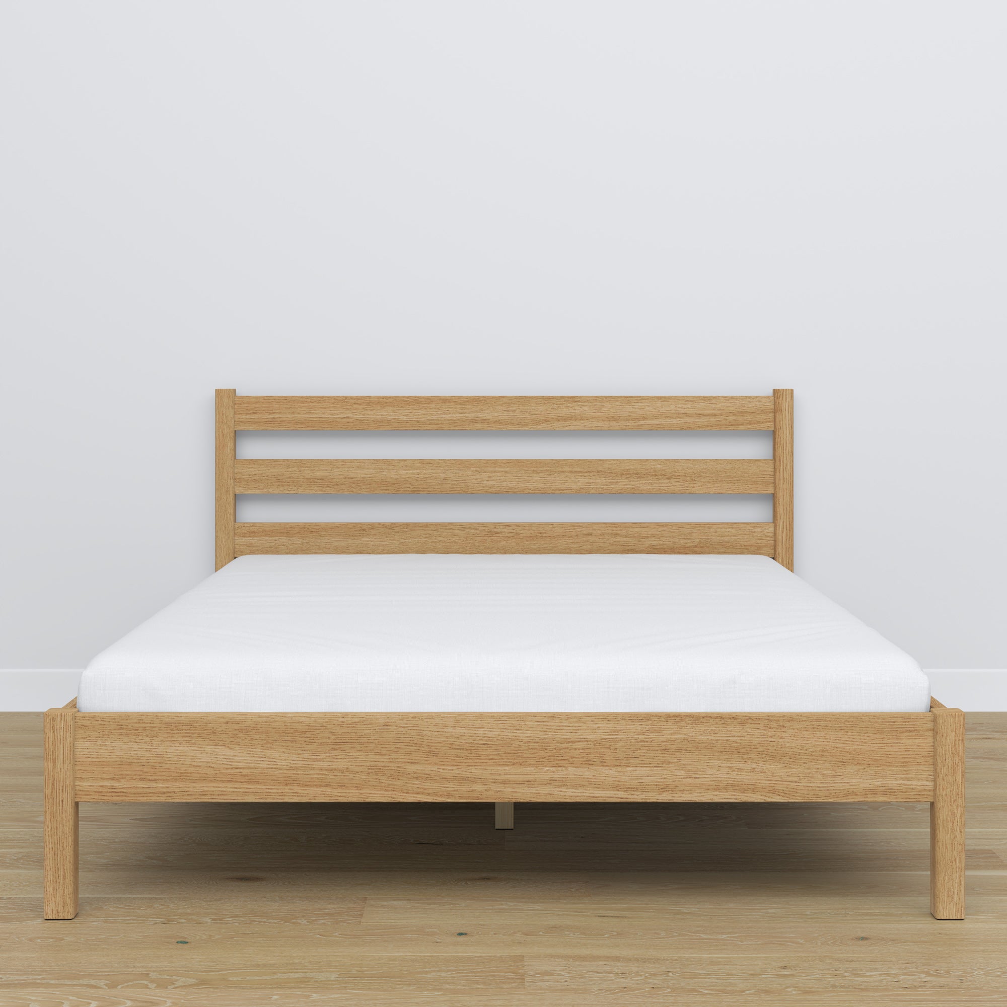 Oak double bed natural oak – side view, proportions and shape, bedroom