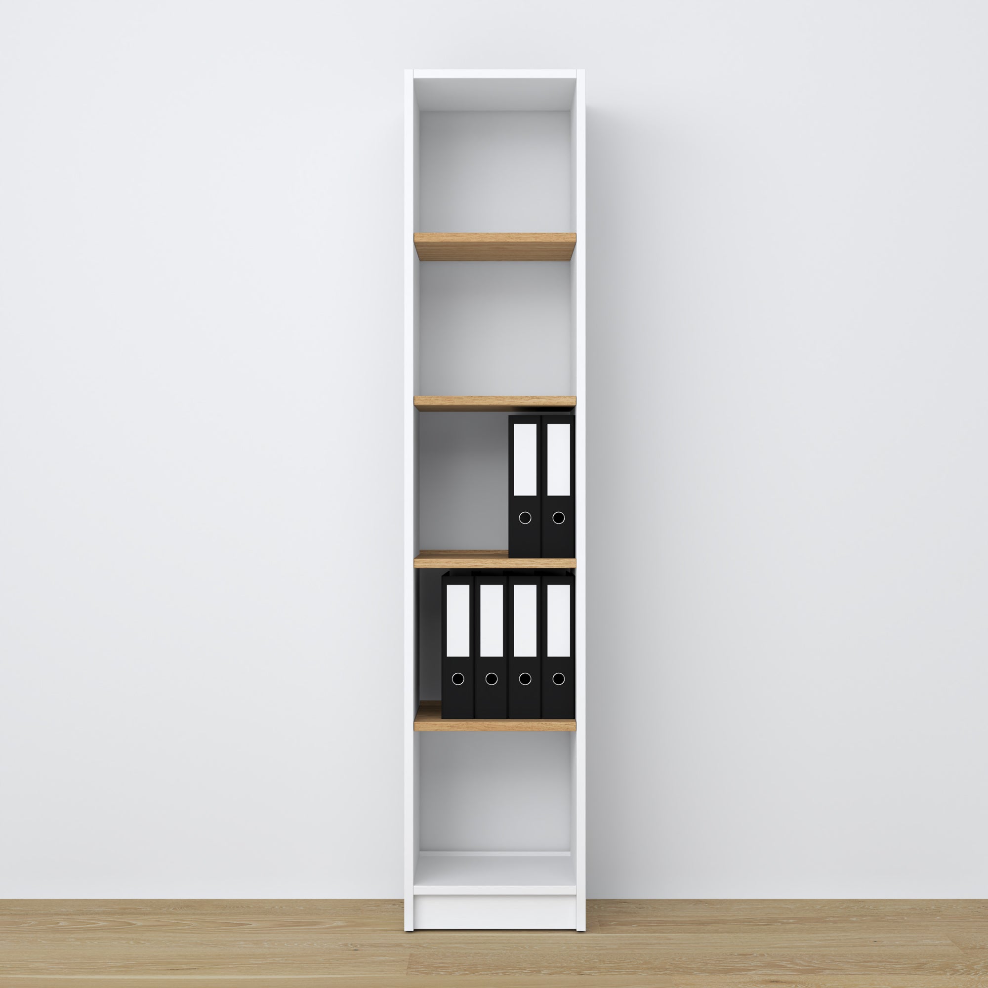 Bookcase white-oak made of wood – side view, depth and profile