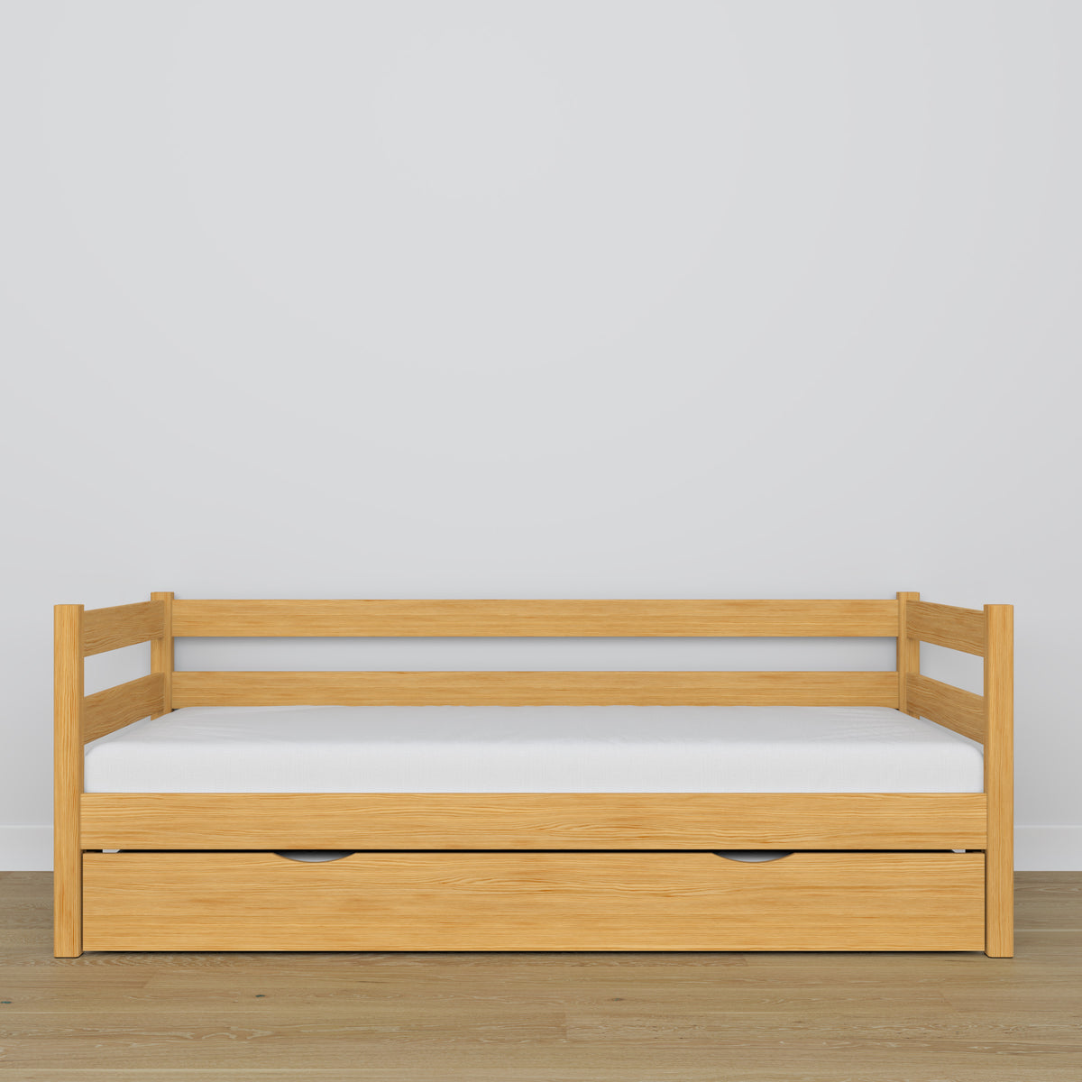 Łóżko sofa z szufladą na materac N01 sosna naturalna – dodatkowy widok, ekologiczne drewno