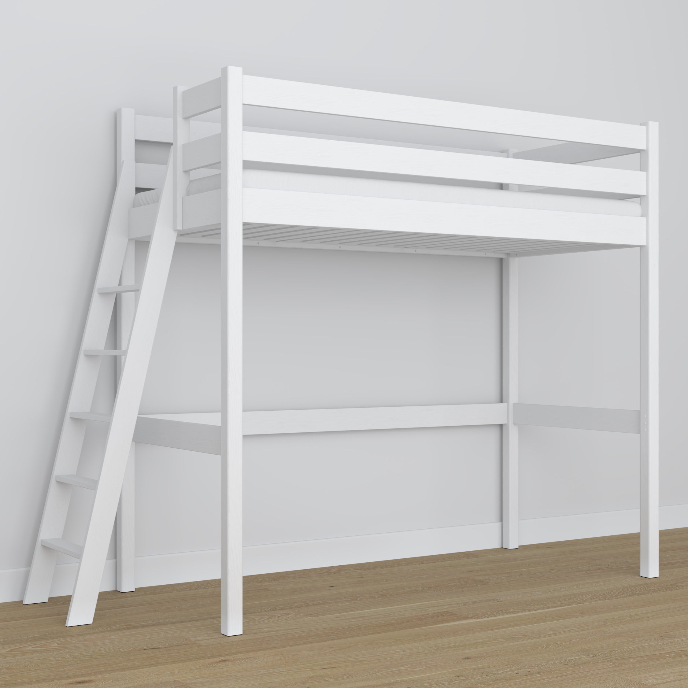 Letto a soppalco bianco in legno – dimensioni e schema, Nizio