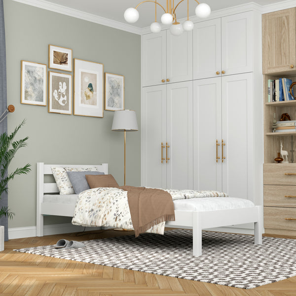 Single wooden bed white – children’s room, solid wood, scandi style