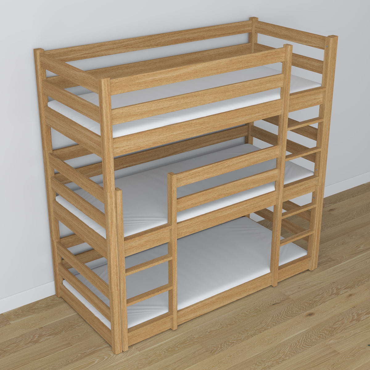 Letto 3-a castello quercia naturale in nella cameretta dei bambini – allestimento scandi, Nizio