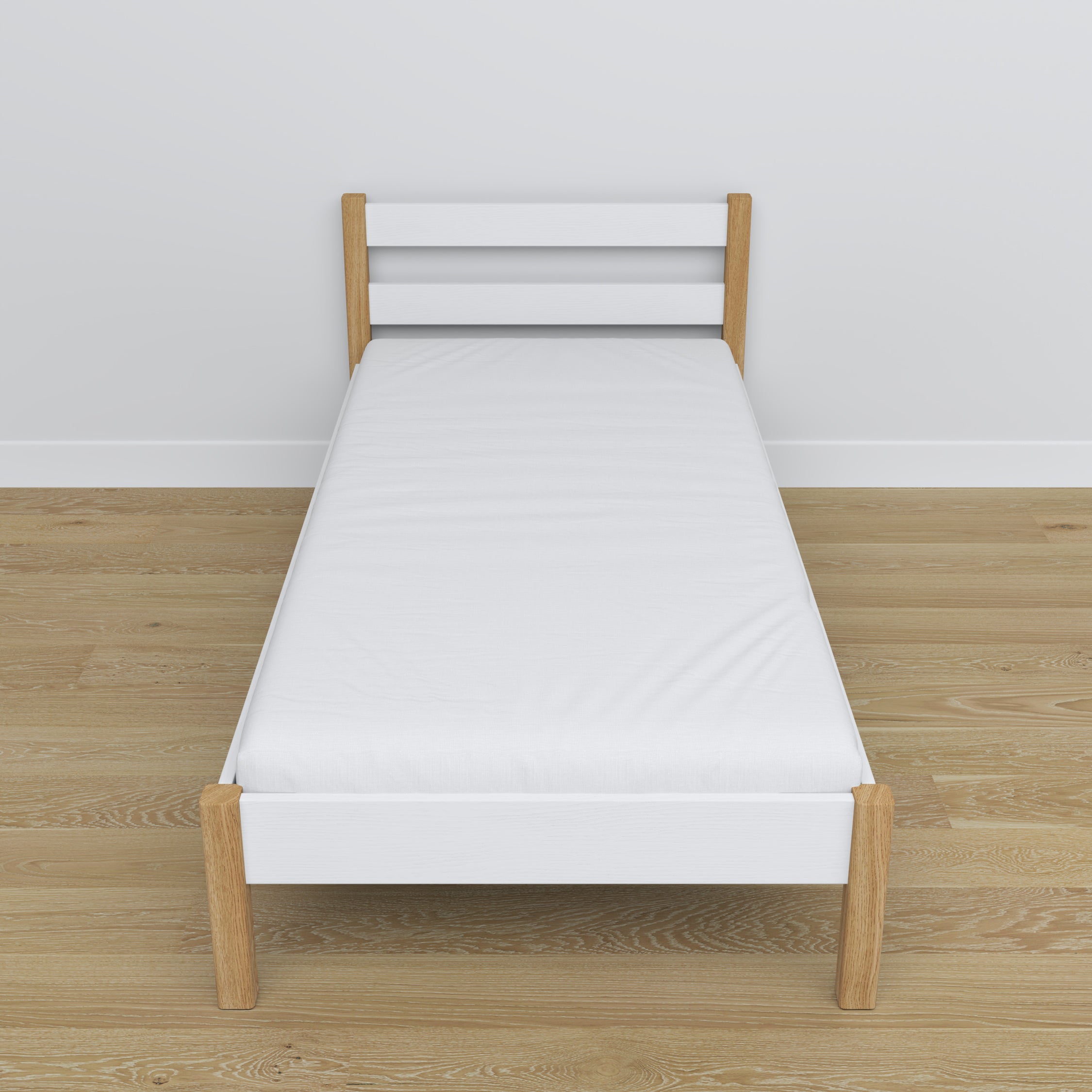 Bed white/oak wooden – dimensions and diagram, Nizio Home