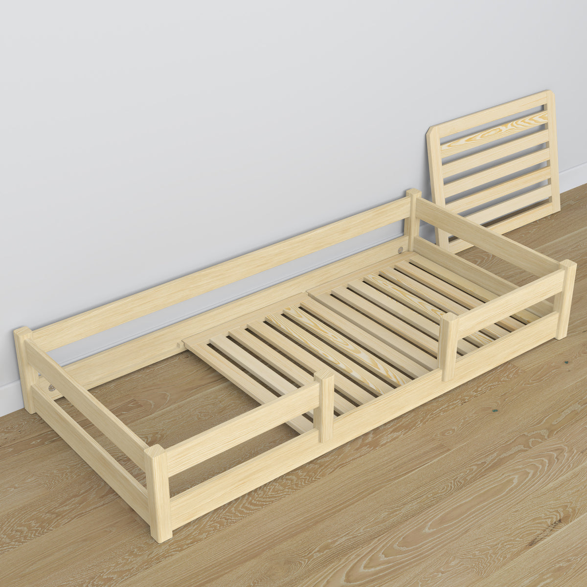 Letto basso pino trasparente in legno – dimensioni e schema, Nizio