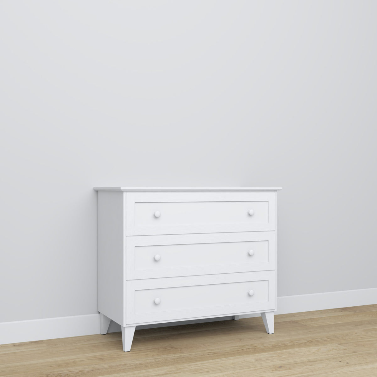 Cassettiera 3S in legno bianco – pannelli e dettaglio, alta qualità Nizio Home