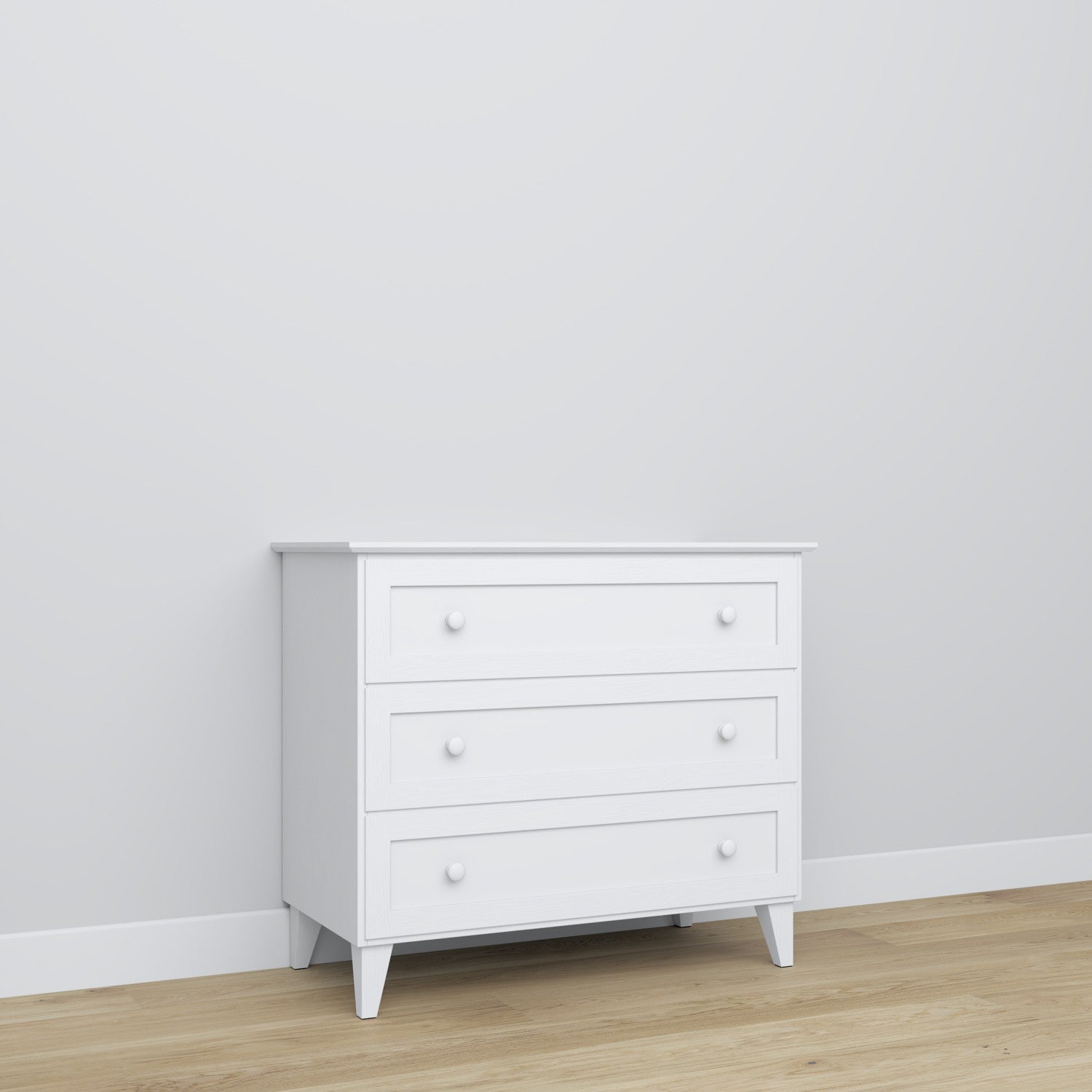 Cassettiera 3S in legno bianco – pannelli e dettaglio, alta qualità Nizio Home