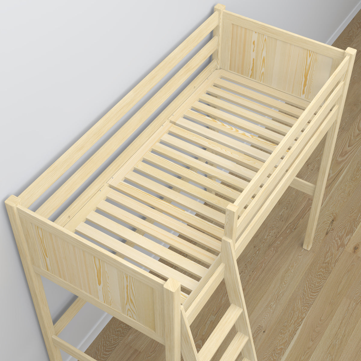 Clear Pine Wooden Loft Bed with Desk – Ladder and Joint Details