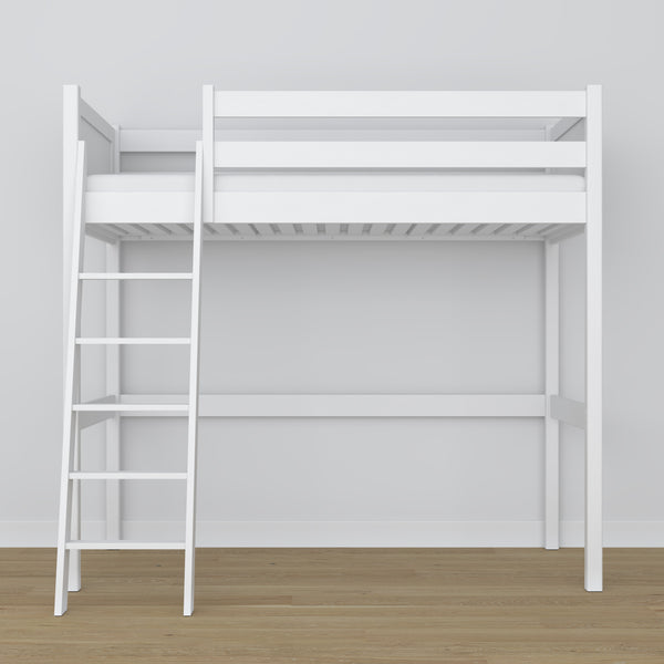 Loft bed white – wooden ladder and safety rail, Nizio Home