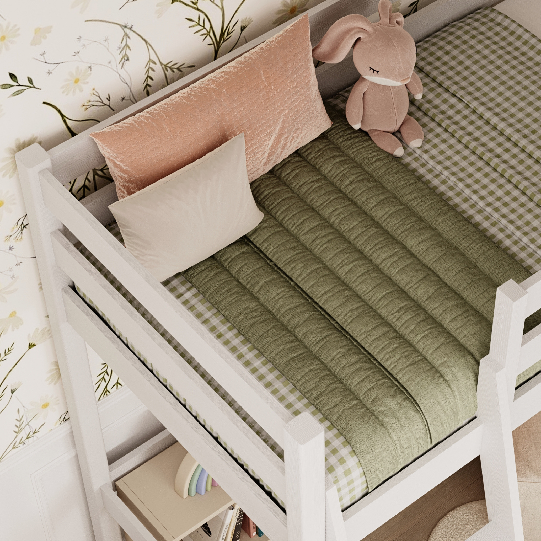 Letto a soppalco in legno bianco – dettaglio giunzioni e scala, Nizio Home