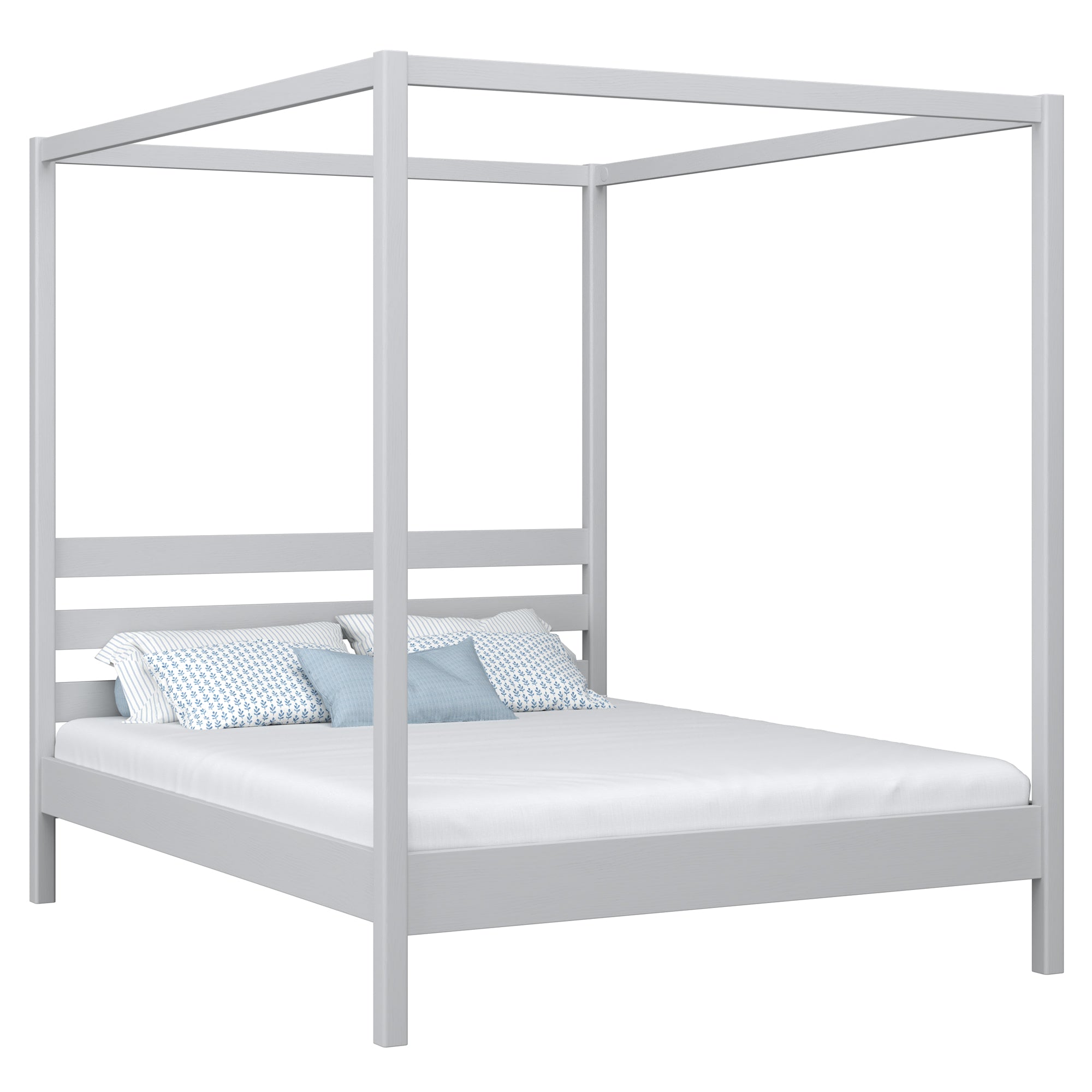 Double bed with canopy grey – wooden frame and slats, Nizio