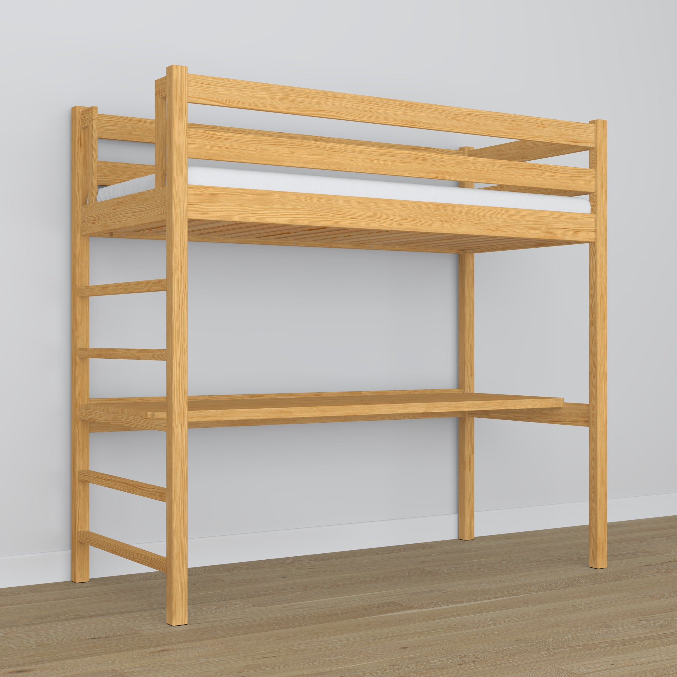 Loft bed with desk natural pine wooden – dimensions, Nizio Home