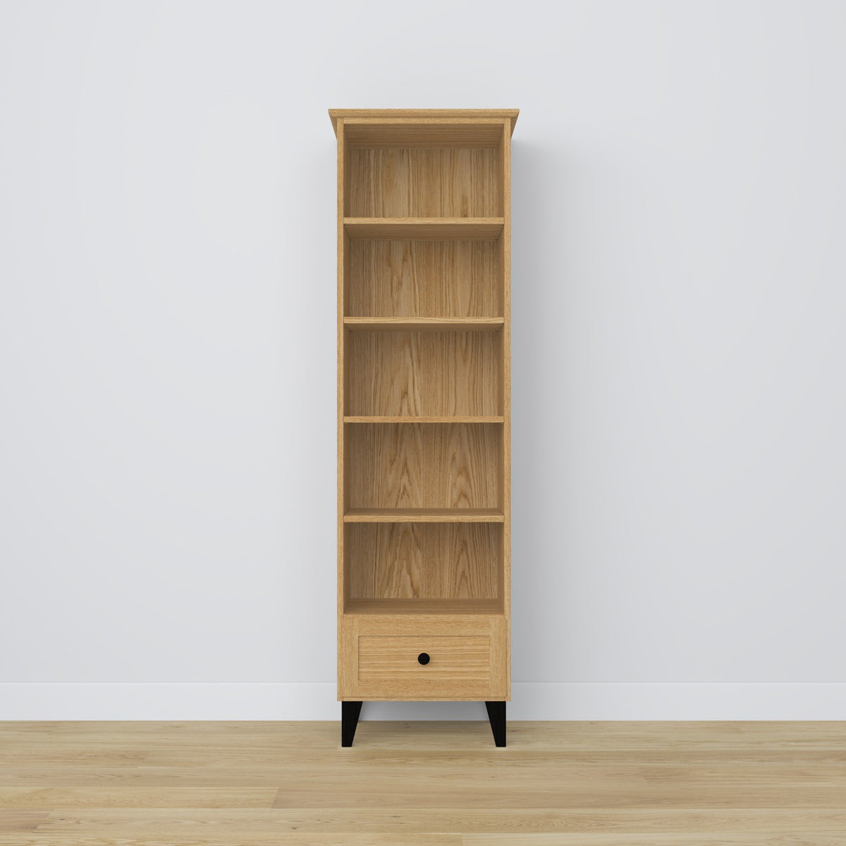 Bookcase with drawer oak natural oak with black 57 cm – living room and office, Scandinavian style