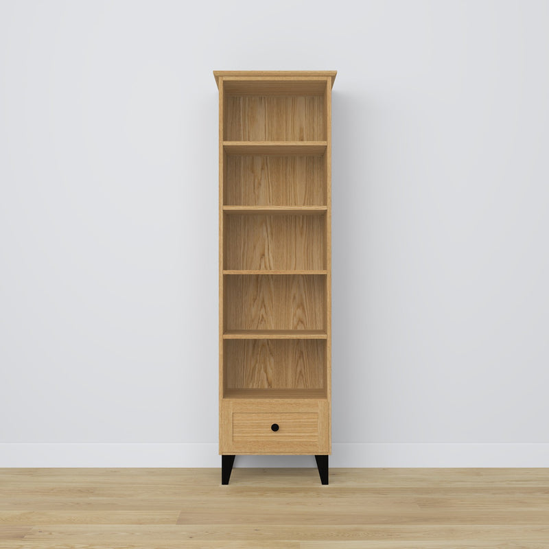 Bookcase with drawer oak natural oak with black 57 cm – living room and office, Scandinavian style