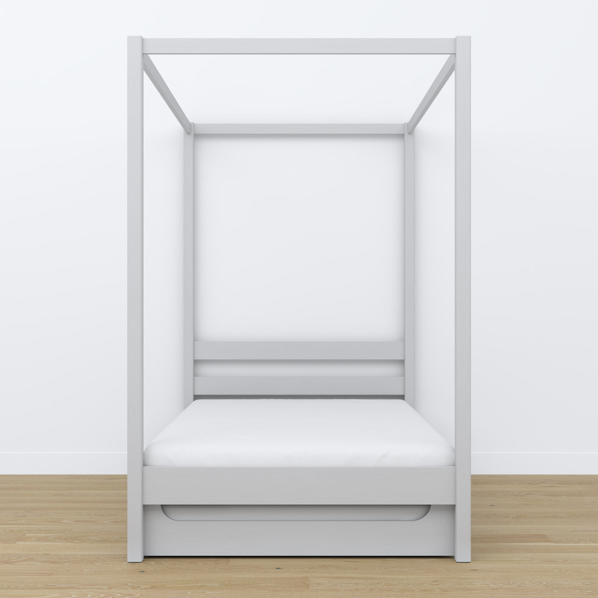 Bed grey with canopy – drawer for an extra mattress, wooden